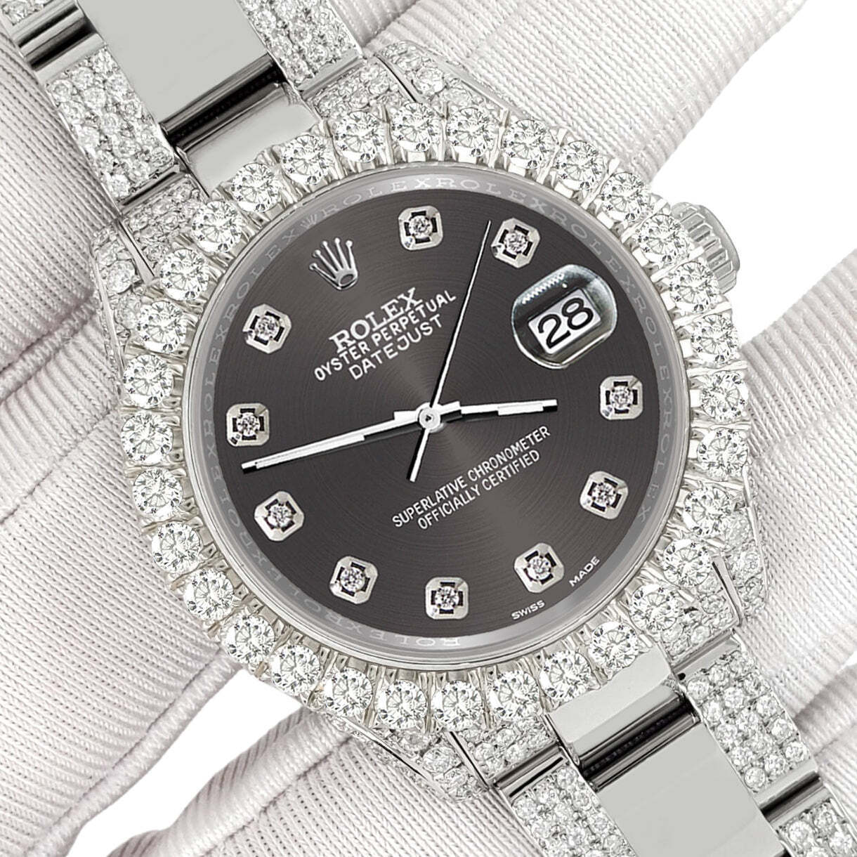 title:Rolex Datejust 31mm Pave 7.2ct Iced Diamond Rhodium Gray Watch  TFJ-142508445;color:not applicable