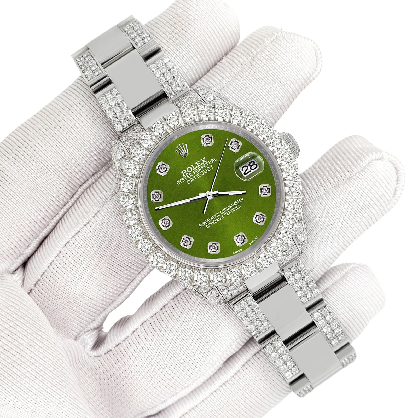 title:Rolex Datejust 31mm Pave 7.2ct Iced Diamond Royal Green Watch  TFJ-142508421;color:not applicable