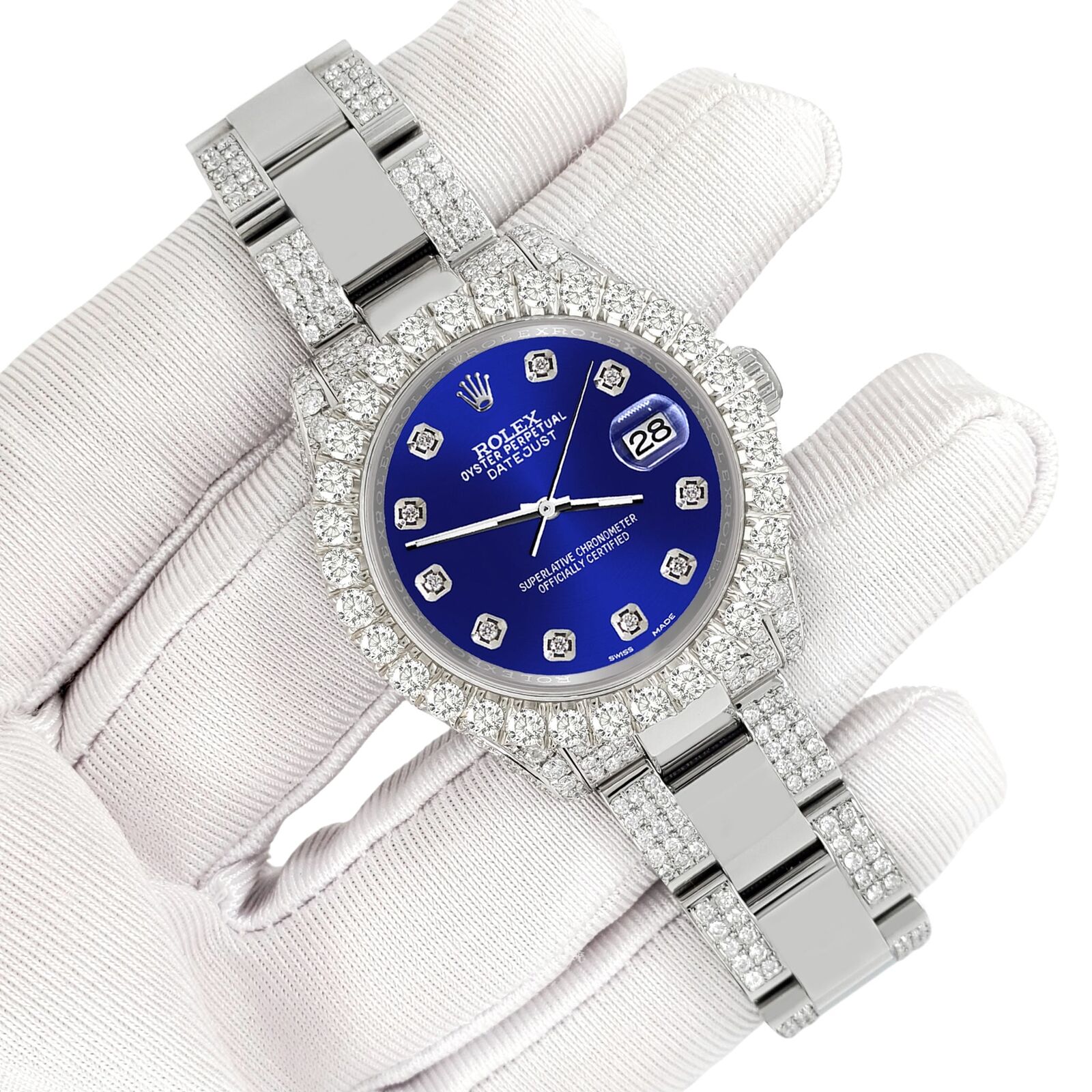 title:Rolex Datejust 31mm Pave 7.2ct Iced Diamond Navy Blue Watch  TFJ-142508418;color:not applicable