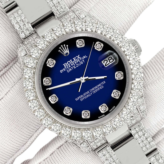 title:Rolex Datejust 31mm Pave 7.2ct Iced Diamond Blue Vignette Watch 178240 TFJ-142508416;color:not applicable