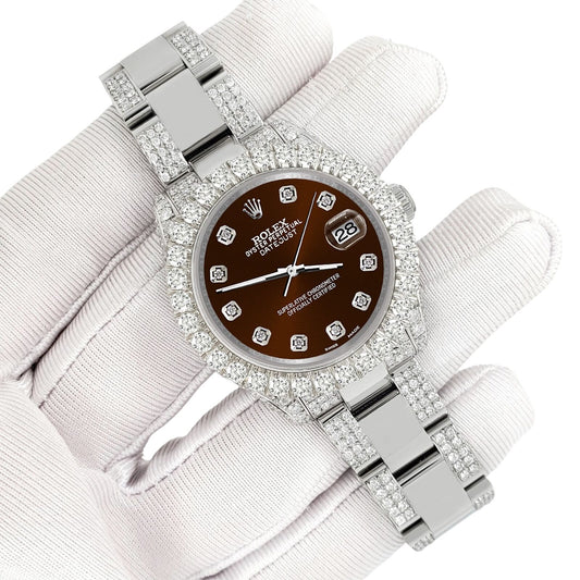 title:Rolex Datejust 31mm Pave 7.2ct Iced Diamond Chocolate Watch TFJ-142508484;color:not applicable