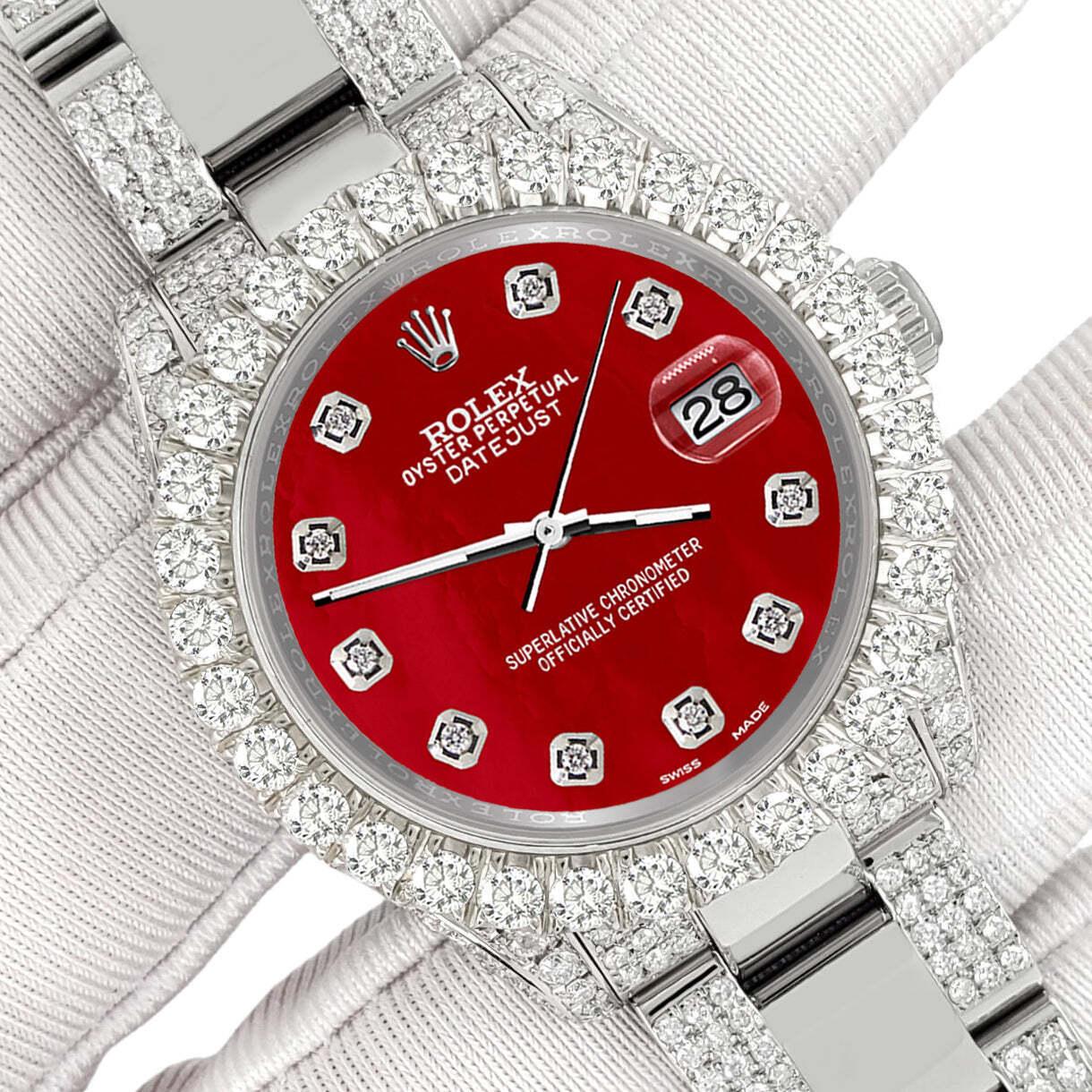 title:Rolex Datejust 31mm Pave 7.2ct Iced Diamond Red MOP Watch  TFJ-142508481;color:not applicable