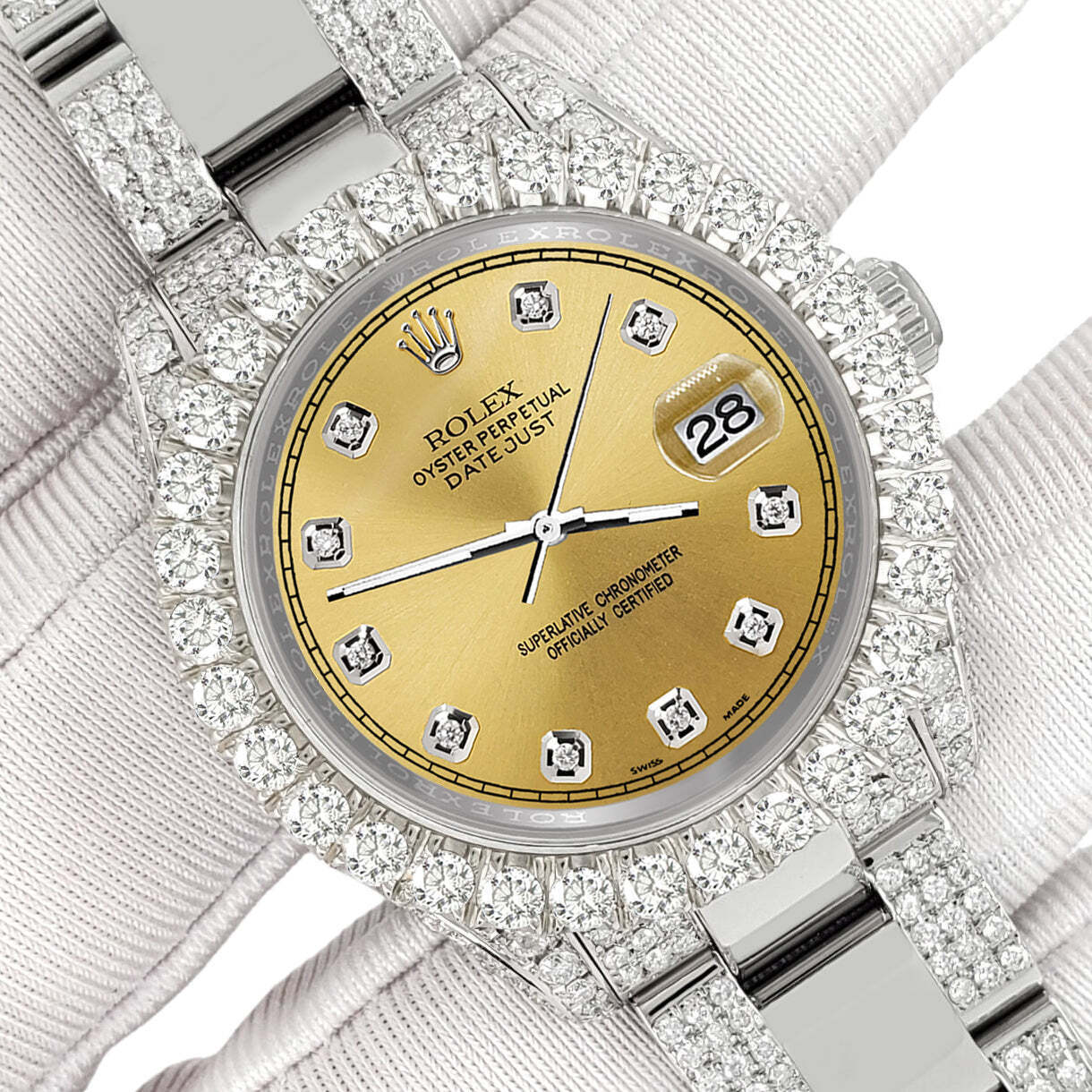 title:Rolex Datejust 31mm Pave 7.2ct Iced Diamond Champagne Track Watch 178240 TFJ-142508474;color:not applicable