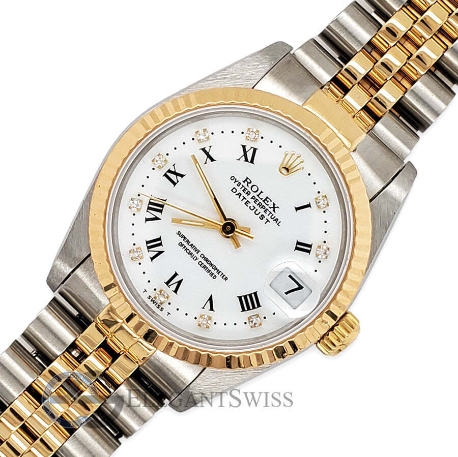 title:Rolex Datejust 31MM Factory White Roman Diamond Dial Yellow Gold Fluted Bezel TFJ-142508469;color:not applicable