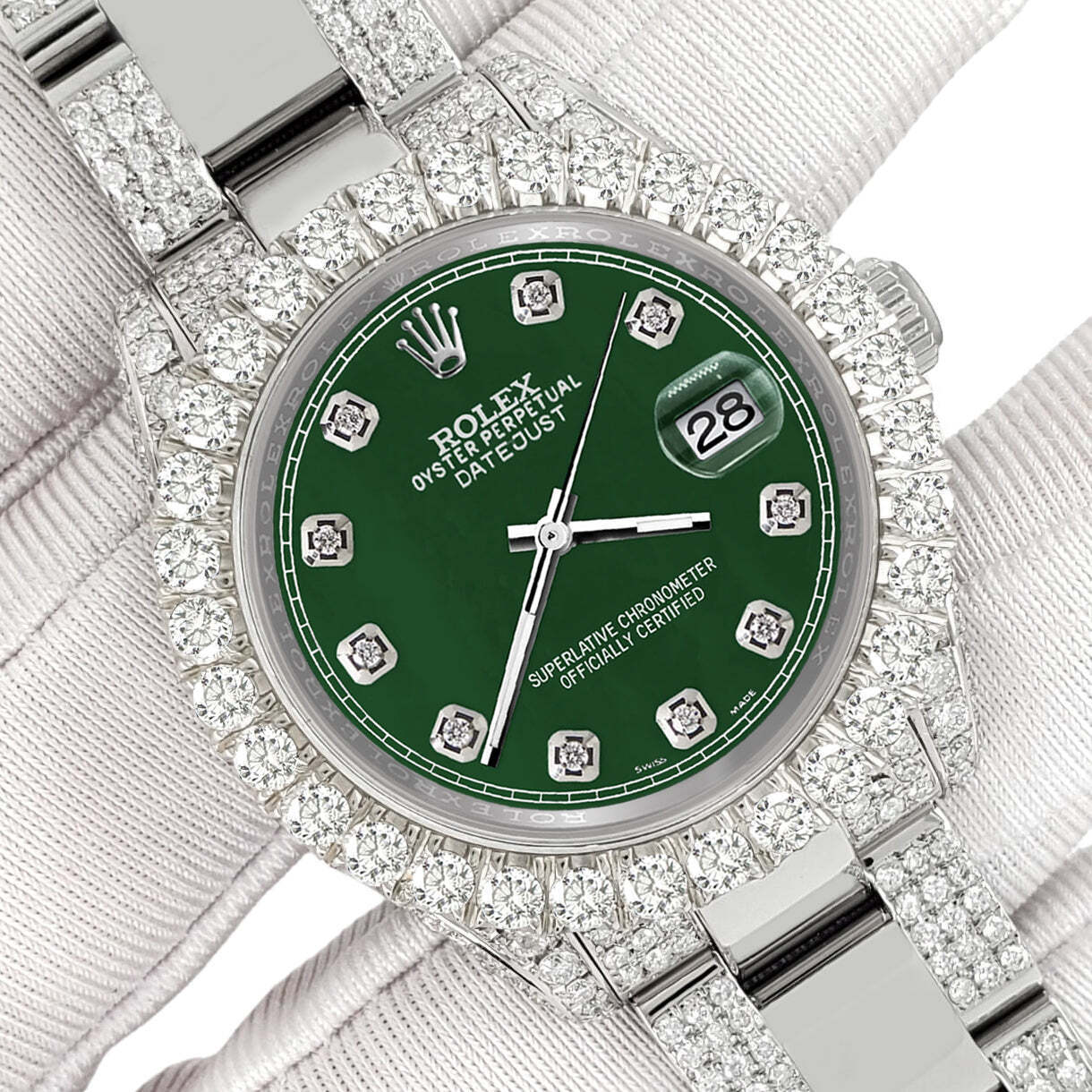 title:Rolex Datejust 31mm Pave 7.2ct Iced Diamond Forest Green Track Watch  TFJ-142508466;color:not applicable