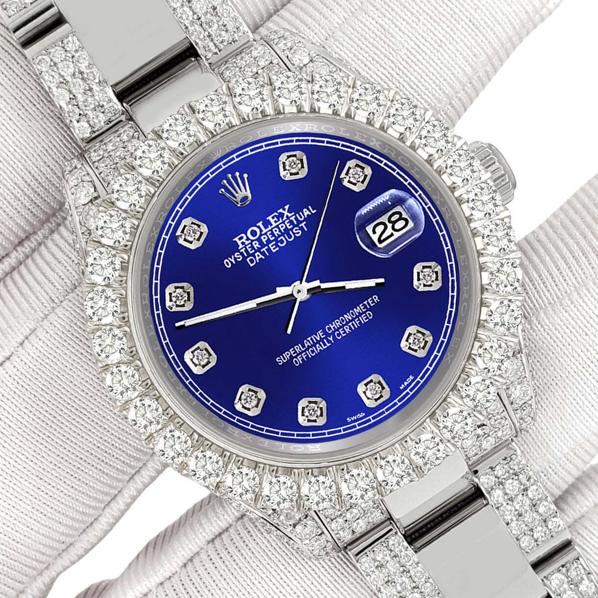 title:Rolex Datejust 31mm Pave 7.2ct Iced Diamond Navy Blue Track Watch  TFJ-142508463;color:not applicable