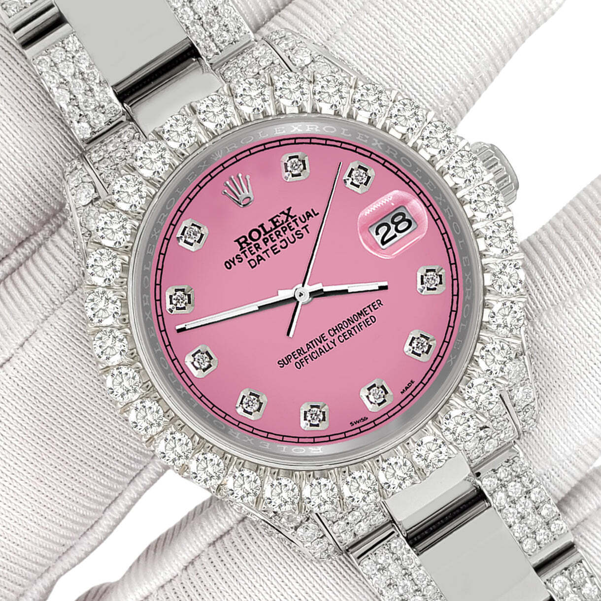 title:Rolex Datejust 31mm Pave 7.2ct Iced Diamond Hot Pink Track Watch  TFJ-142508458;color:not applicable