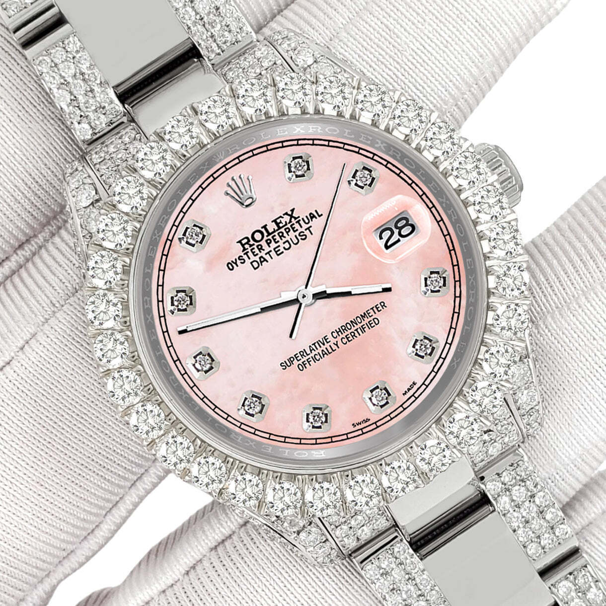 title:Rolex Datejust 31mm Pave 7.2ct Iced Diamond Royal Pink MOP Track Watch  TFJ-142508457;color:not applicable