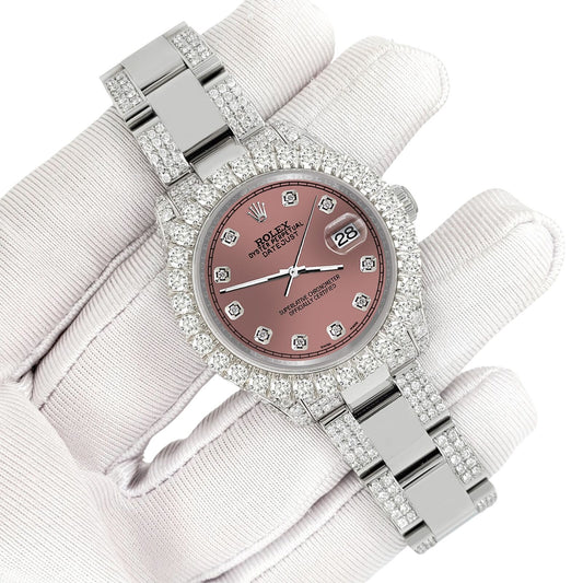 title:Rolex Datejust 31mm Pave 7.2ct Iced Diamond Salmon Track Watch  TFJ-142508456;color:not applicable