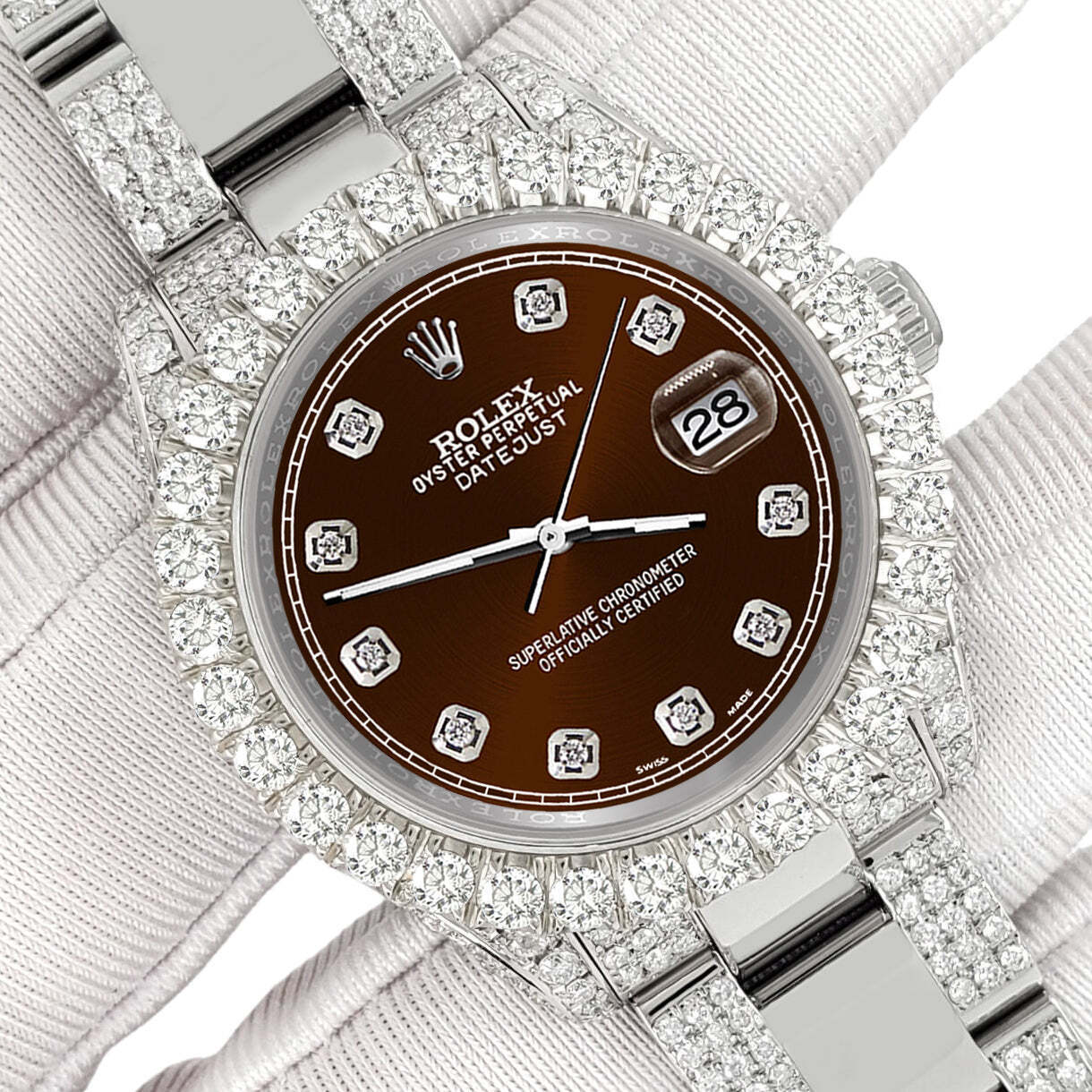 title:Rolex Datejust 31mm Pave 7.2ct Iced Diamond Chocolate Track Watch  TFJ-142508455;color:not applicable