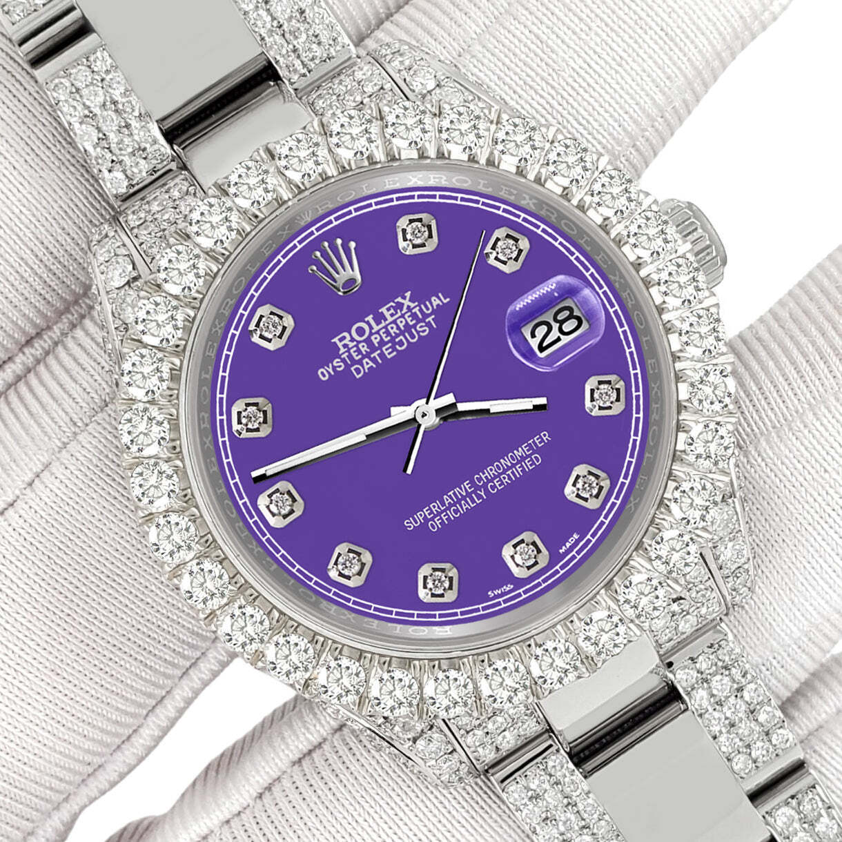 title:Rolex Datejust 31mm Pave 7.2ct Iced Diamond Pastel Purple Track Watch  TFJ-142508449;color:not applicable