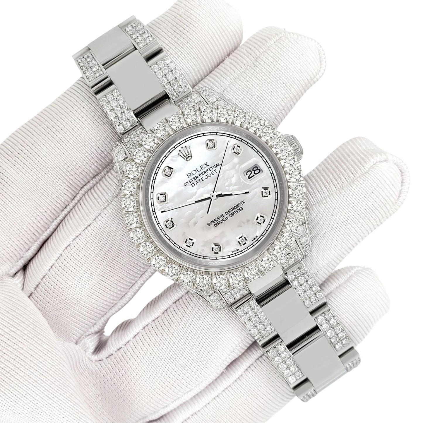 title:Rolex Datejust 31mm Pave 7.2ct Iced Diamond White MOP Track Watch  TFJ-142508446;color:not applicable