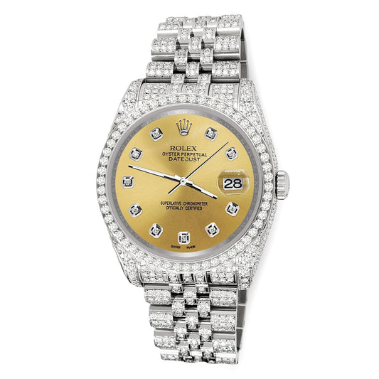 title:Rolex Datejust 36mm Pave 10.2ct Diamond Champagne Jubilee Watch TFJ-142508357;color:not applicable