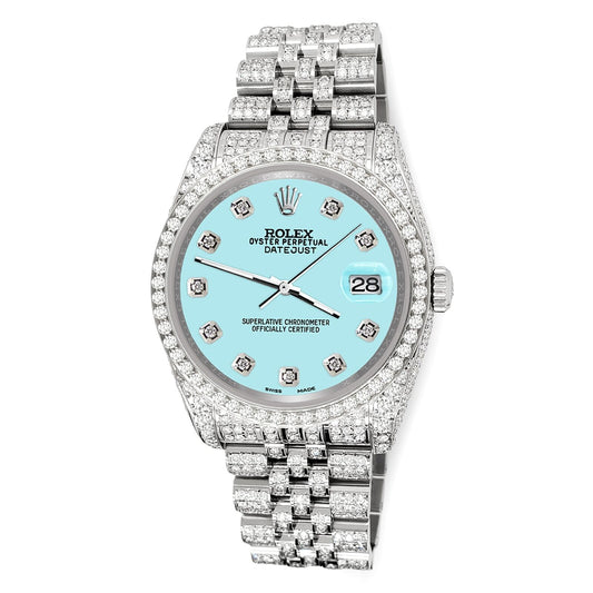 title:Rolex Datejust 36mm 10.2ct Iced Diamond Ice Blue Jubilee Watch TFJ-142508347;color:not applicable