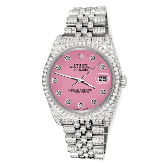 title:Rolex Datejust 36mm 10.2ct Iced Diamond Hot Pink Jubilee Watch  TFJ-142508337;color:not applicable