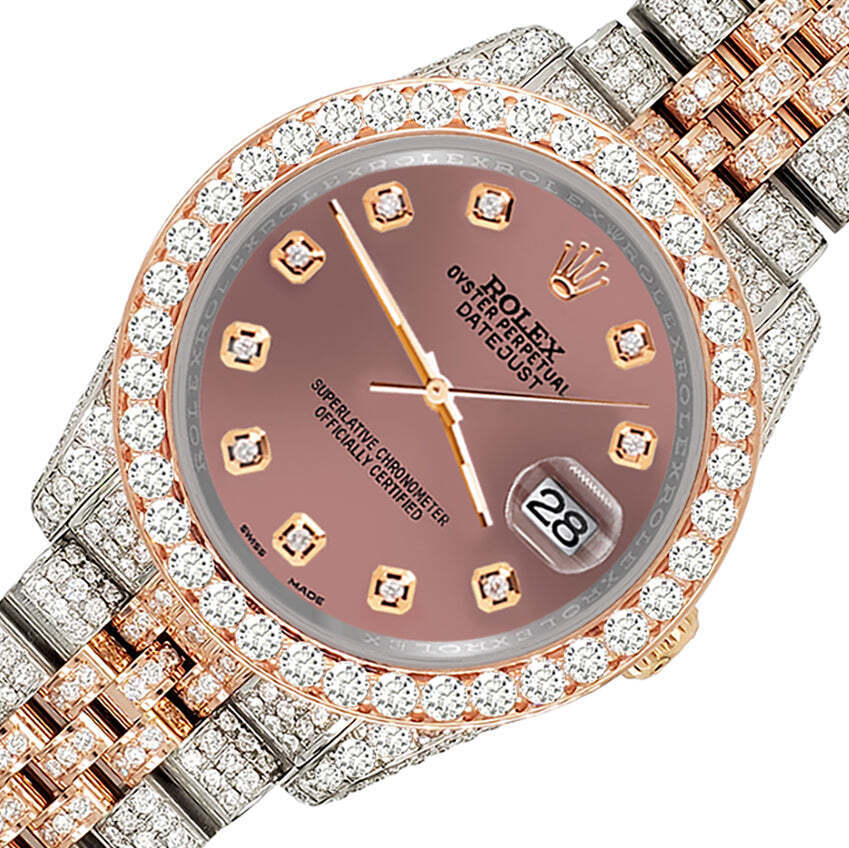 title:Rolex Datejust 36mm 10.75ct Pave Diamond Salmon Rose Gold/Steel Watch TFJ-142508319;color:not applicable