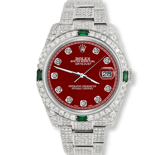 title:Rolex Datejust 36mm 12.4CT Diamond/Emerald Watch with Imperial Red Diamond Dial TFJ-142508264;color:not applicable