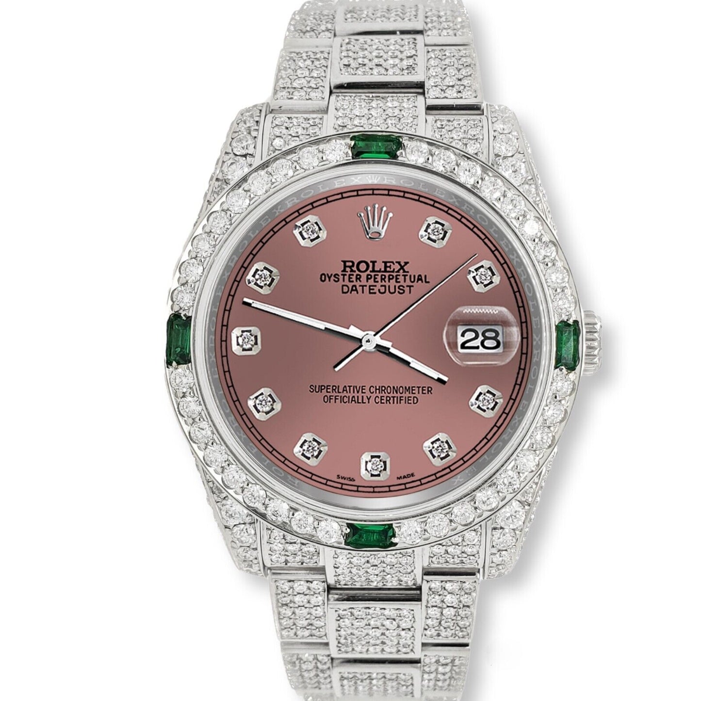 title:Rolex Datejust 36mm 12.4CT Diamond/Emerald Watch with Salmon Diamond Dial TFJ-142508259;color:not applicable