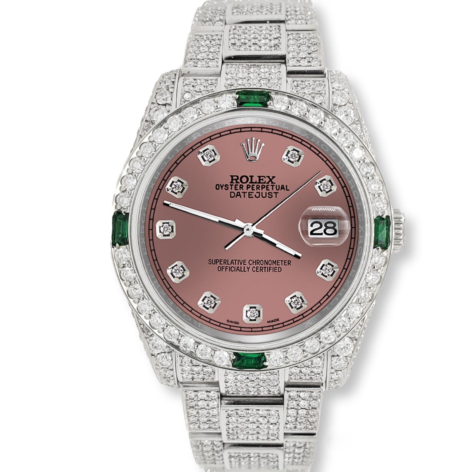 title:Rolex Datejust 36mm 12.4CT Diamond/Emerald Watch with Salmon Diamond Dial TFJ-142508259;color:not applicable