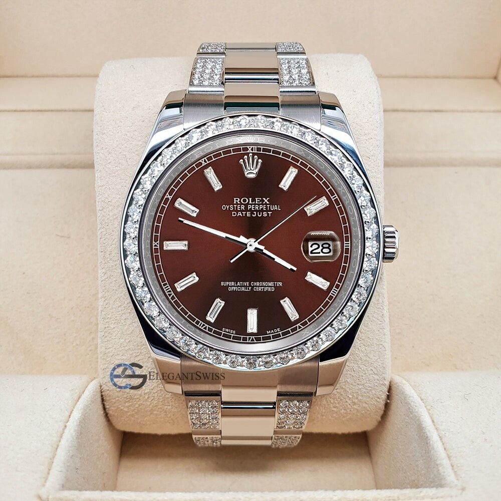 title:Rolex Datejust II 41mm 5ct Diamond Bezel/Bracelet/Chocolate Baguette Dial B/P TFJ-142508239;color:not applicable