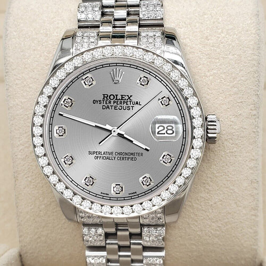 title:Rolex Datejust Midsize 31mm 3.30ct Diamond Bezel/Bracelet/Gray Dial Watch TFJ-142508202;color:not applicable