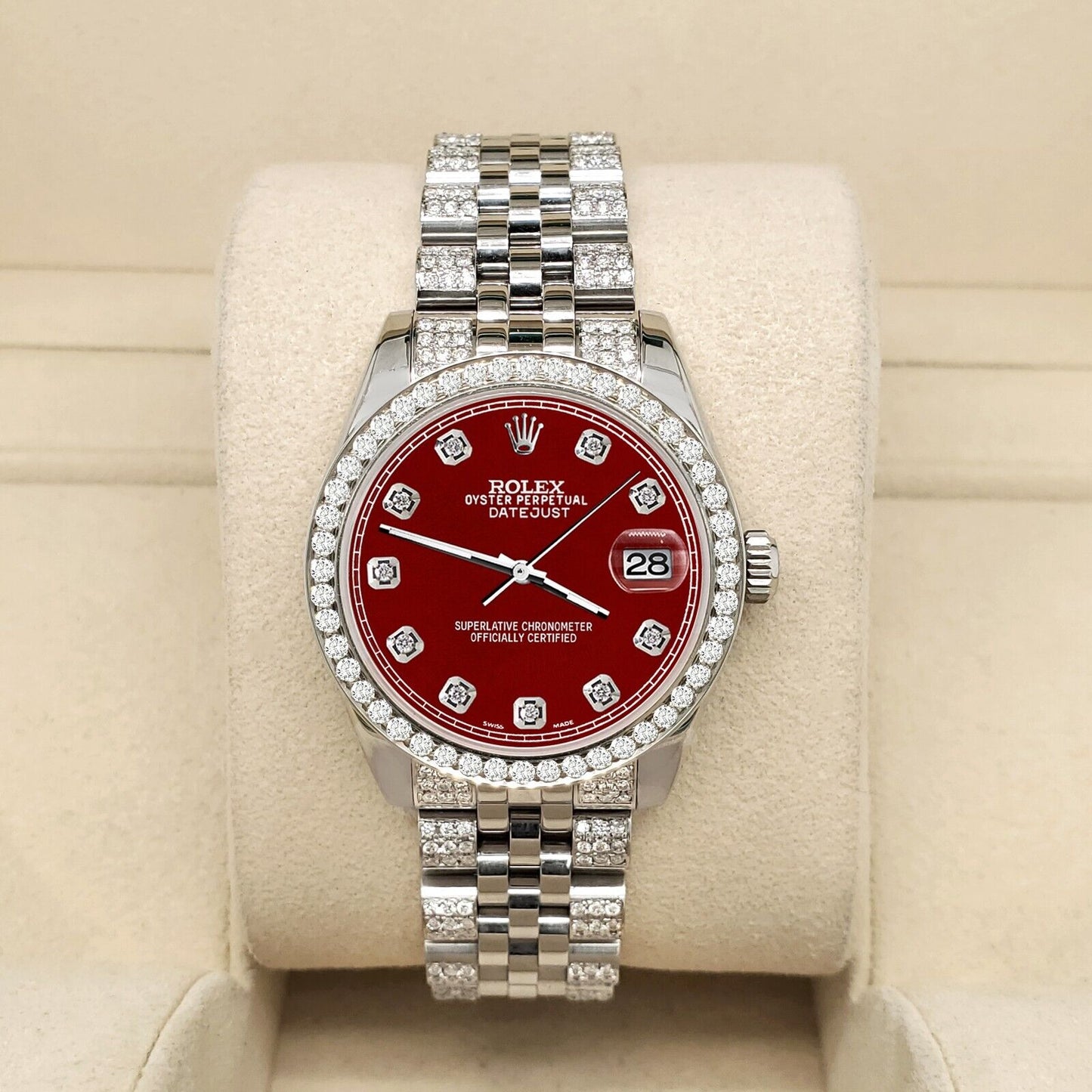 title:Rolex Datejust 31mm 3.30ct Diamond Bezel/Bracelet/Imperial Red Dial Watch  TFJ-142508193;color:not applicable