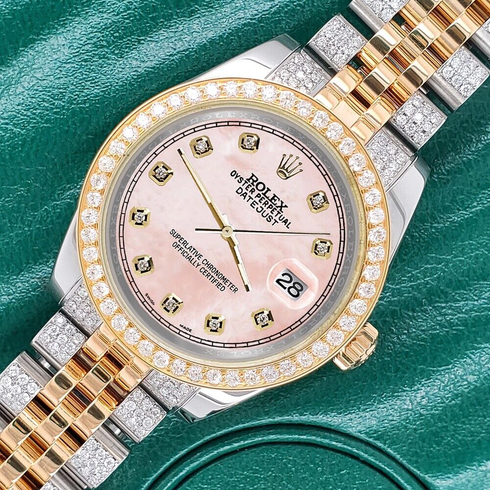 title:Rolex Datejust 31mm 2-Tone Watch 3.56ct Diamond Pink MOP Dial/Bezel/Bracelet TFJ-142507995;color:not applicable