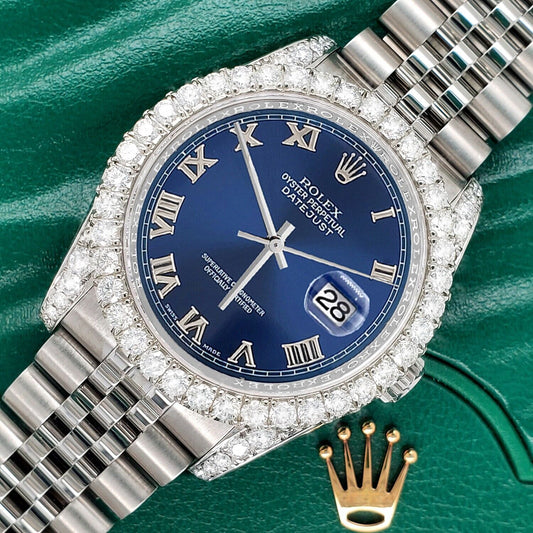 title:Rolex Datejust  36mm 3.9CT Diamond Bezel/Lugs/Blue Roman Dial Steel Watch TFJ-142507979;color:not applicable