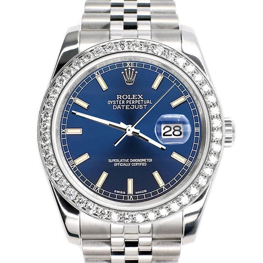 title:Rolex Datejust 36MM Blue Stick Dial Watch with 2CT Custom Diamond Bezel   TFJ-142507969;color:not applicable