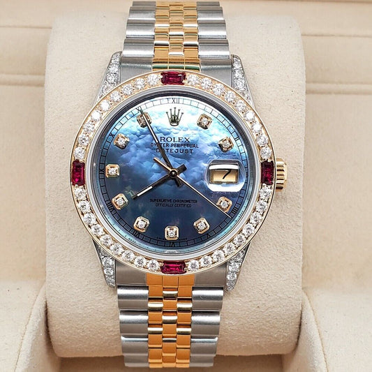 title:Rolex Datejust 36mm 2.48Ct Diamonds/Rubies Watch With Tahitian Blue Diamond Dial TFJ-142507961;color:not applicable