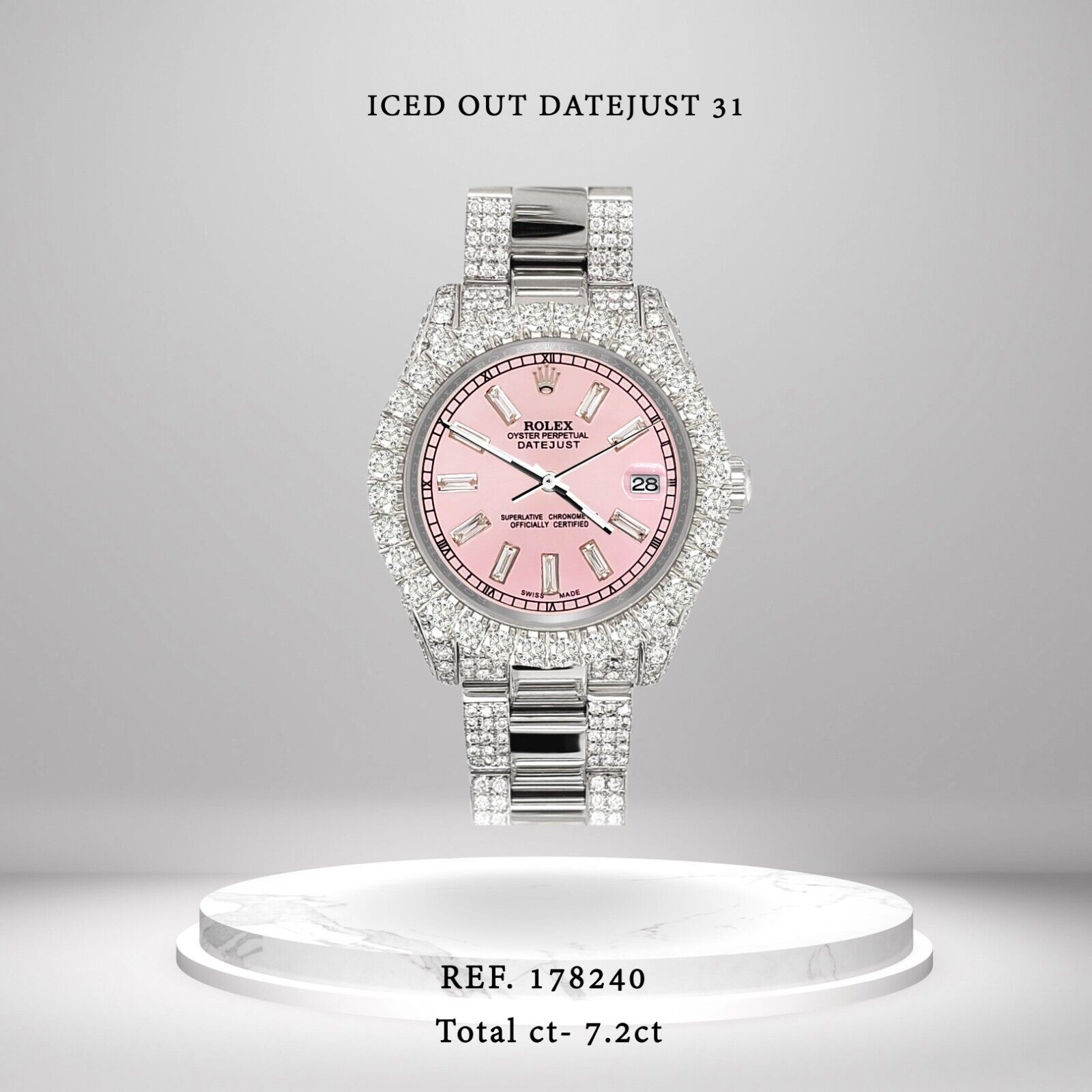 title:Rolex Datejust 31mm Pave 7.2ct Pink Diamond Baguette Dial Watch 178240 TFJ-142507934;color:not applicable