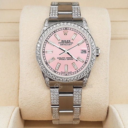 title:Rolex Datejust 31mm 3.5ct Diamonds With Pink Baguette Dial Steel Watch TFJ-142507919;color:not applicable