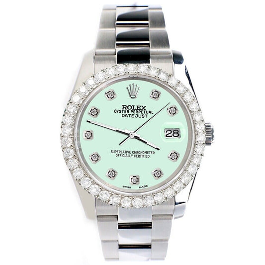 title:Rolex Datejust 36mm Light Malachite Dial Watch with Custom Diamond Bezel   TFJ-142507918;color:not applicable