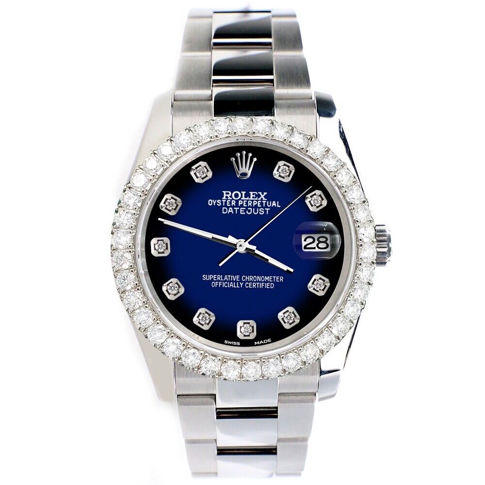 title:Rolex Datejust 3  Blue Vignette Dial with Custom Diamond Bezel   TFJ-142507915;color:not applicable