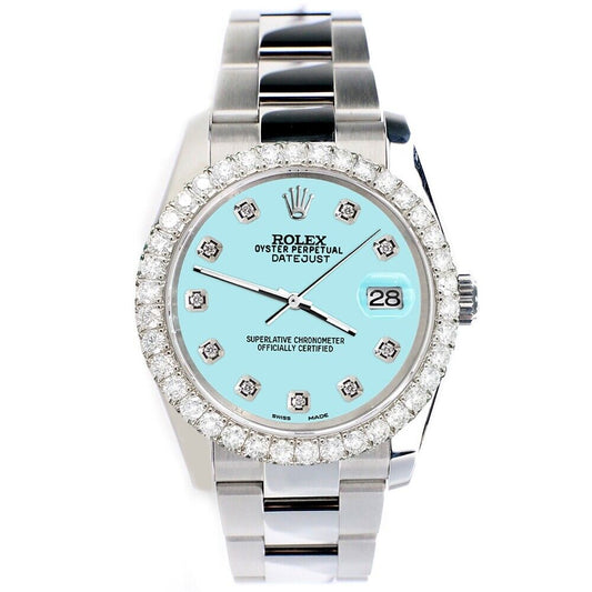 title:Rolex Datejust 36mm 2.7ct Aqua Blue Dial Watch with Custom Diamond Bezel   TFJ-142507927;color:not applicable