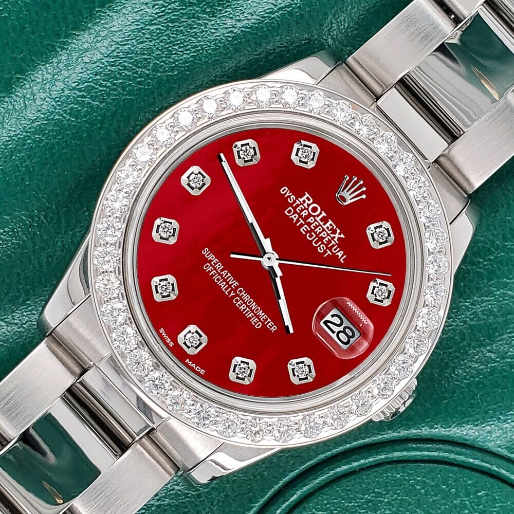 title:Rolex Datejust Midsize 31mm 1.52ct Bezel/Red MOP Diamond Dial Steel Oyster Watch TFJ-142507882;color:not applicable