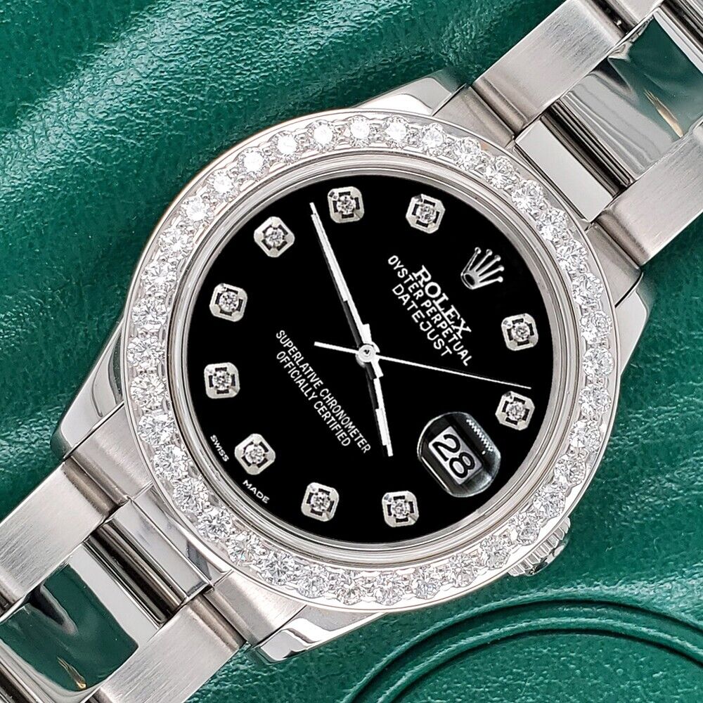 title:Rolex Datejust Midsize 31mm 1.52ct Bezel/Black Diamond Dial Steel Oyster Watch TFJ-142507892;color:not applicable