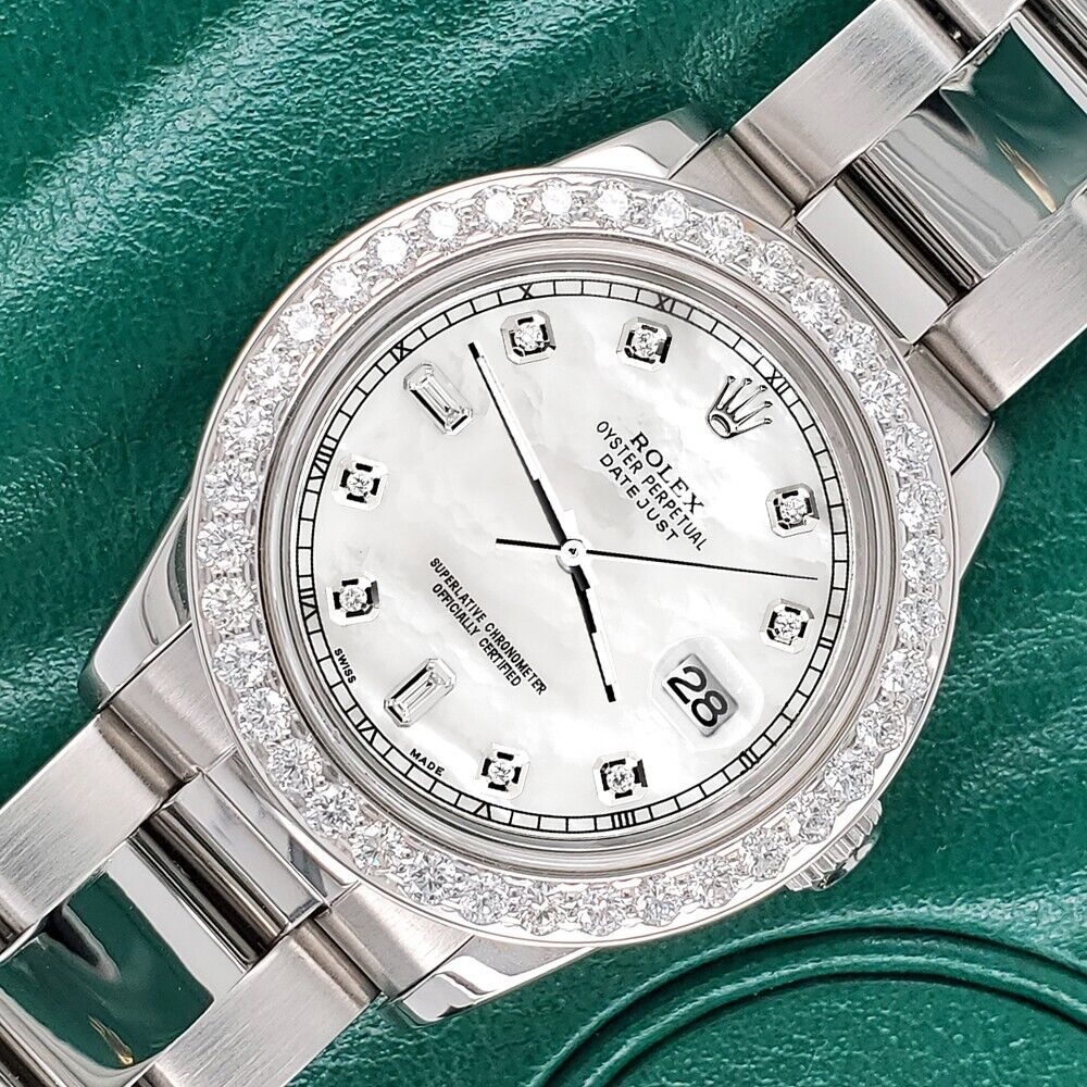 title:Rolex Datejust Midsize 31mm 1.52ct Bezel/White MOP Baguette Diamond Dial Watch TFJ-142507890;color:not applicable