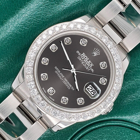 title:Rolex Datejust Midsize 31mm 1.52ct Bezel/Rhodium Gray Diamond Dial Oyster Watch TFJ-142507885;color:not applicable