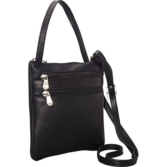 title:Le Donne Leather Two Zip Mini Crossbody Bag;color:BLACK