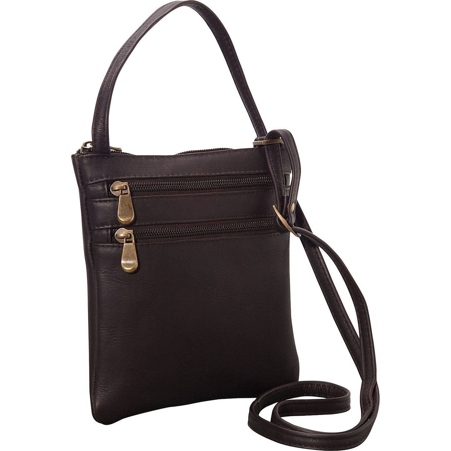 title:Le Donne Leather Two Zip Mini Crossbody Bag;color:CAFE