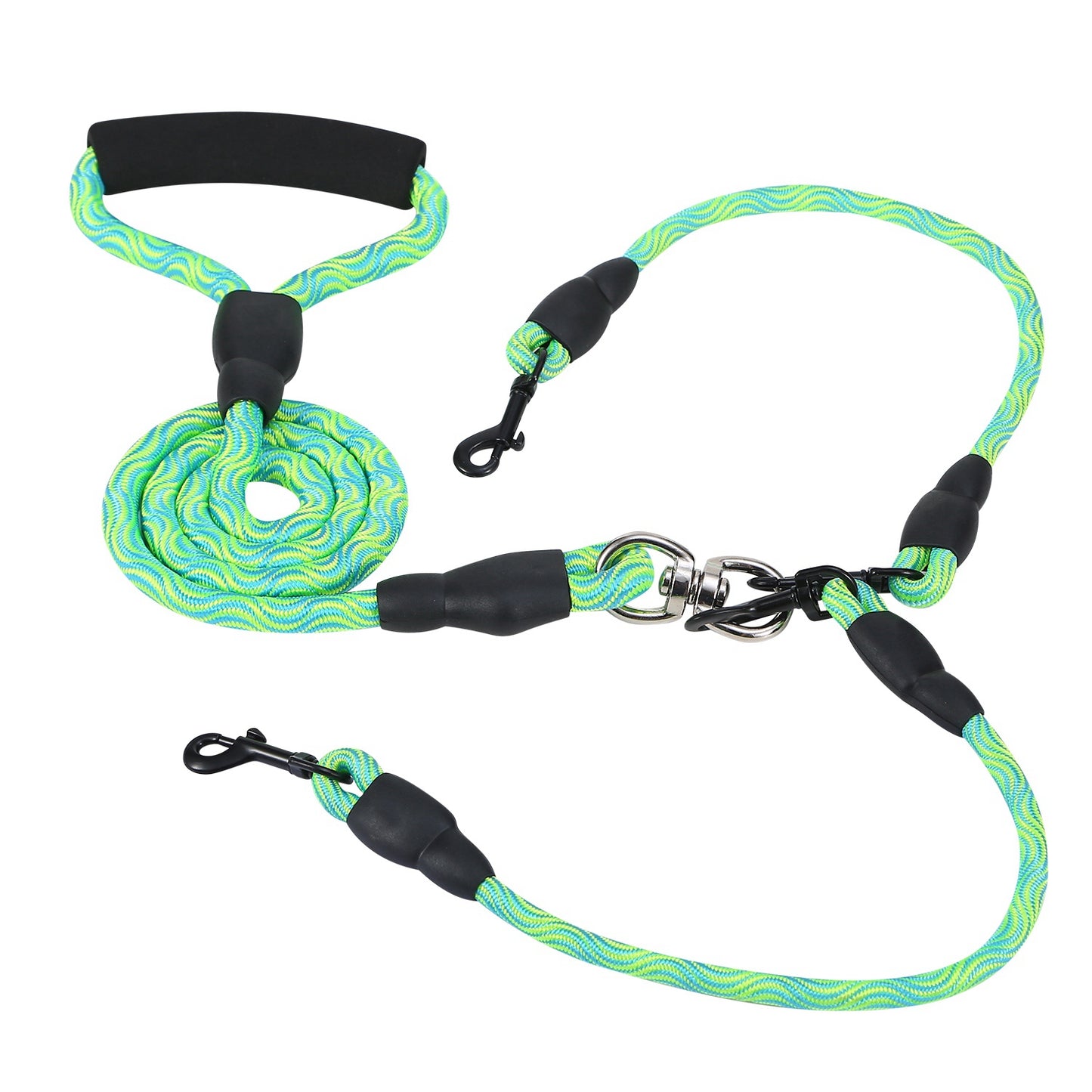 title:Fresh Fab Finds Double Dogs Leash No-Tangle Dogs Lead Reflective Dogs Walking Leash w/ Swivel Coupler Padded Handle;color:Green