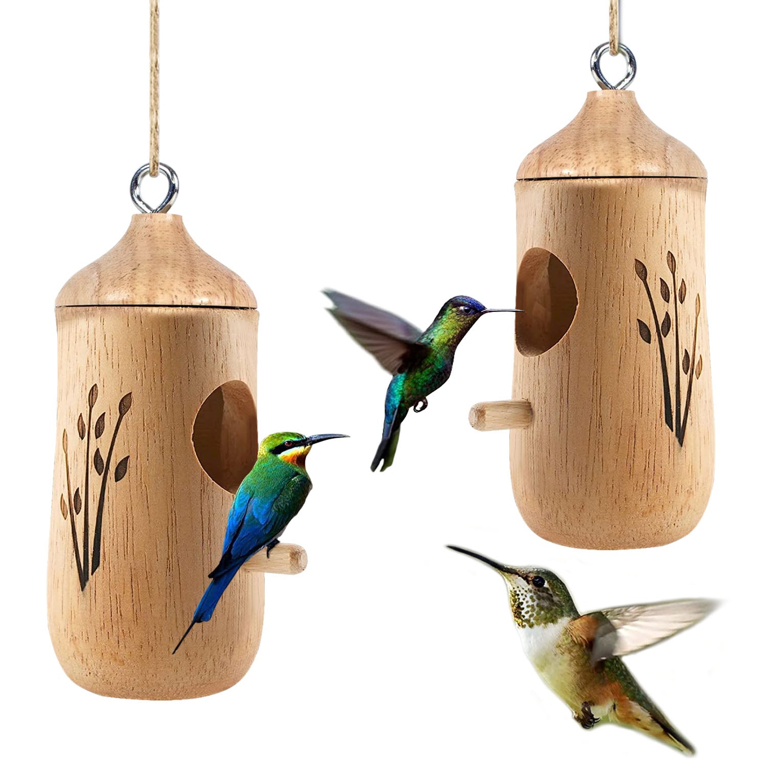 title:Fresh Fab Finds 2 Packs Humming Bird Houses for Outside Wooden Hanging Bird Nest Feeder Hand Patio Garden Craft Ornament Decoration;color:not applicable