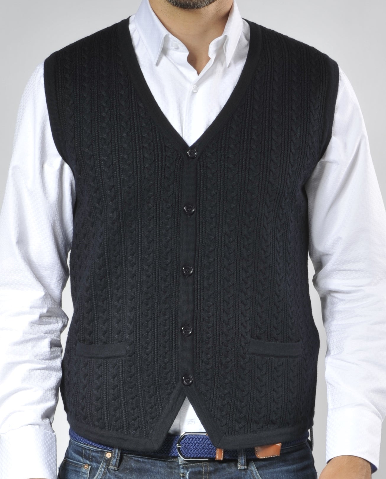 Navy Cable Knit Vest