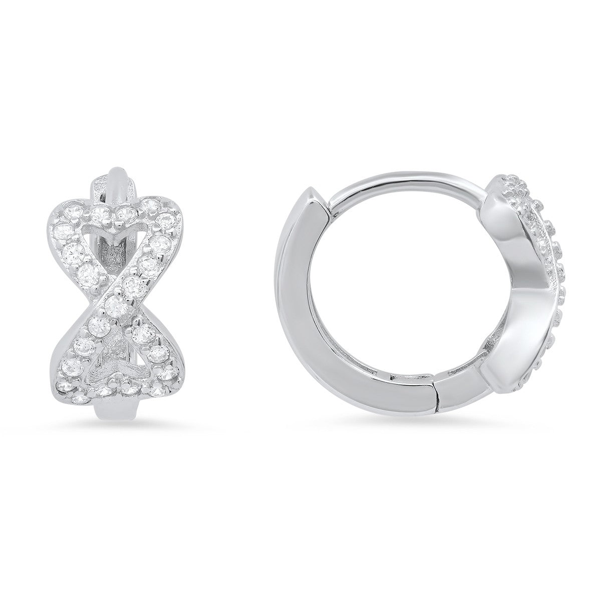 title:Sterling Silver Petite CZ Heart Infinity Huggy Hoop Earrings;color:not applicable