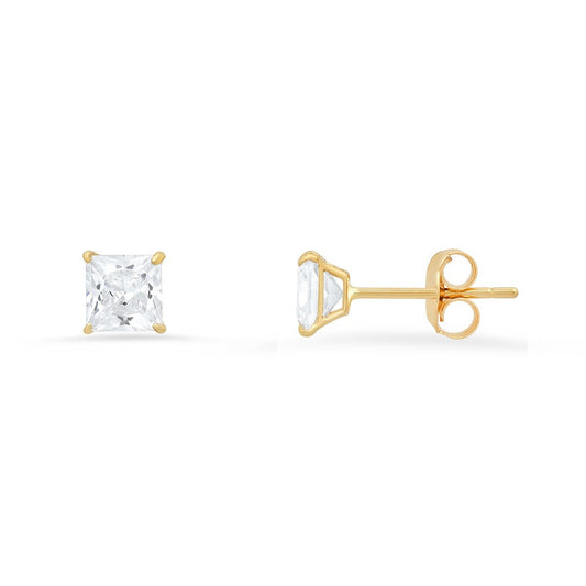 title:10k Yellow Gold Princess-cut CZ Basket Stud Earrings;color:not applicable