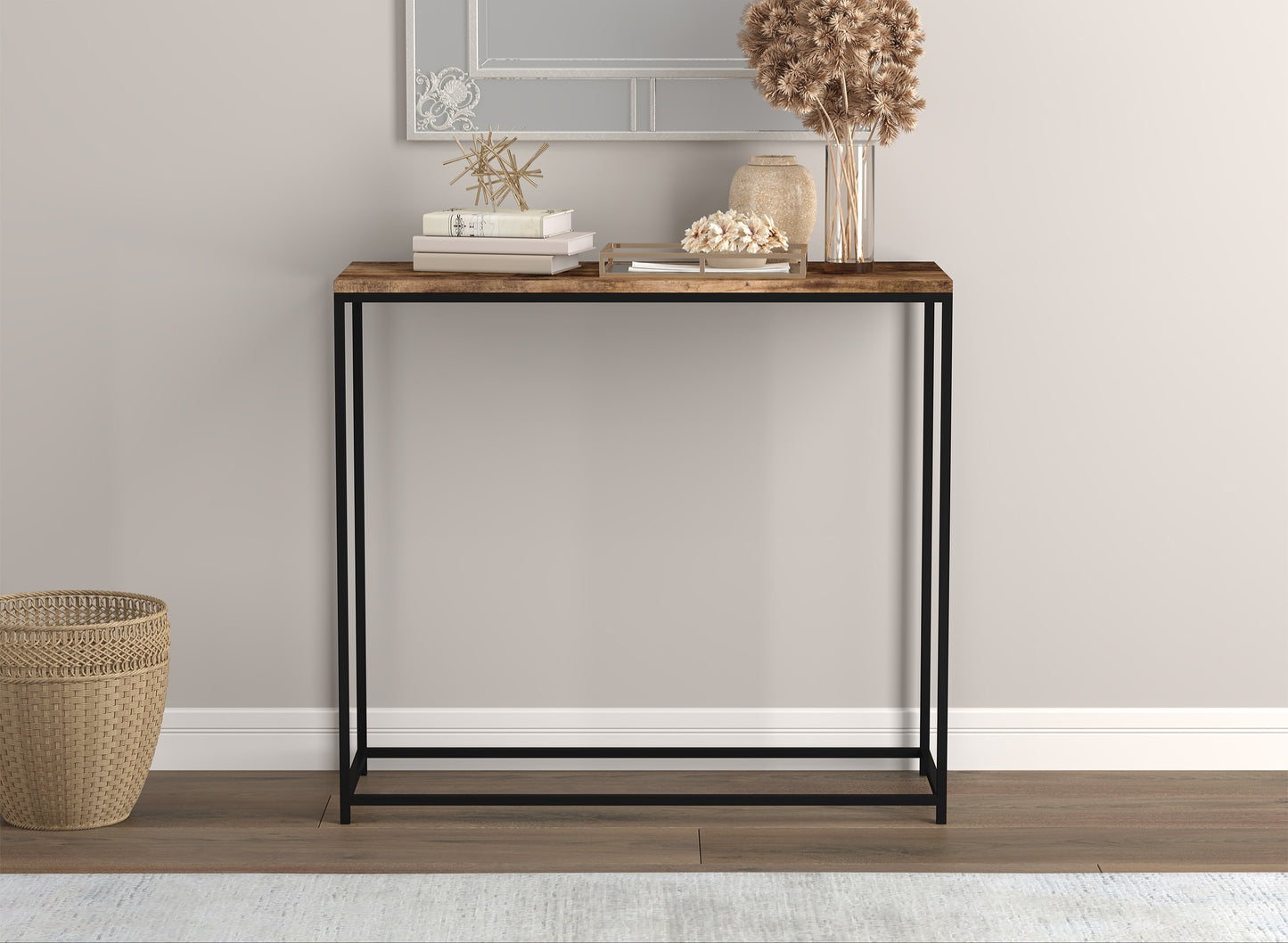 Safdie & Co. Console Table 31" Brown Reclaimed Wood Black Metal, Entryway or Sofa Table for Living Room