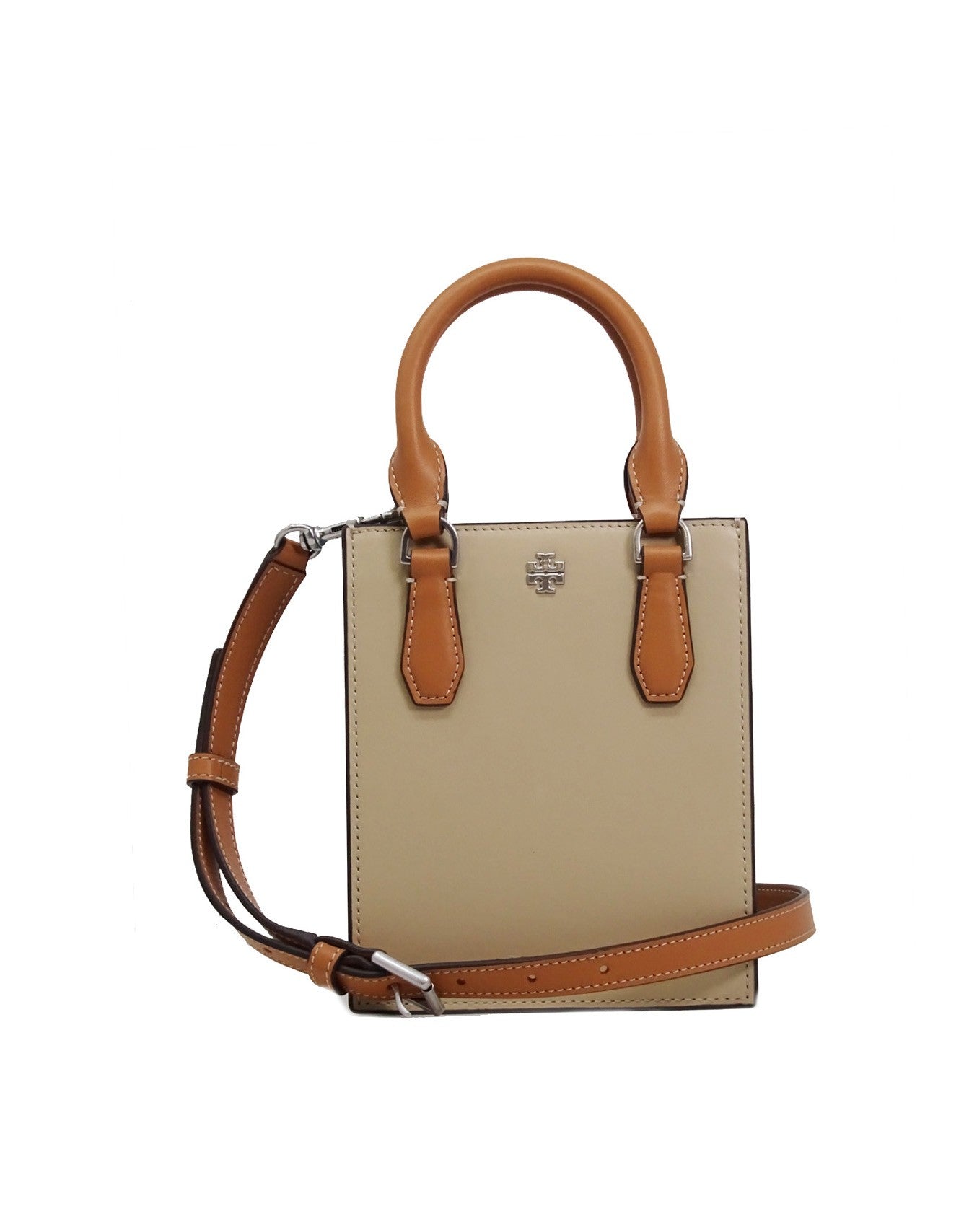 title:Tory Burch Clay Blake Mixed Material Mini Shopper;color:Clay