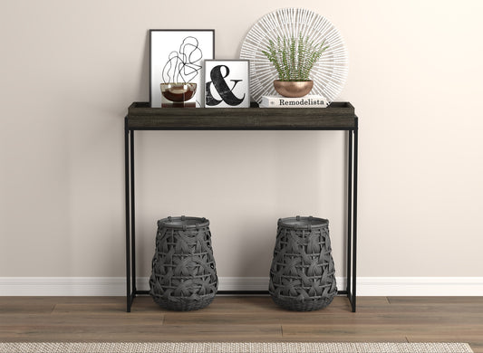 Safdie & Co. Console Table 39.5" Dark Grey Sunken Tray, Entryway or Sofa Table for Living Room