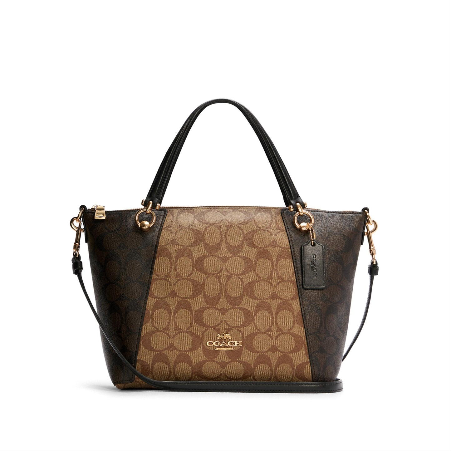 title:Coach Women's Khaki & Brown Multi Kacey Satchel In Blocked Signature Canvas;color:Khaki / Brown Multi